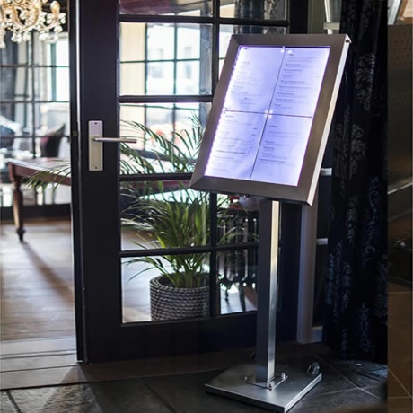 A2 Stainless Steel Menu Display Stand | Coloured LED Illuminated
